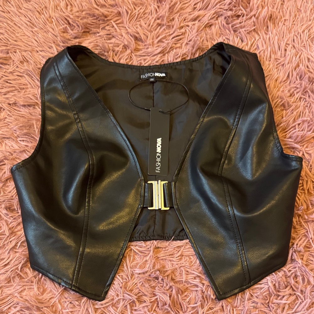 Fashion Nova Black Faux Leather Cropped Vest